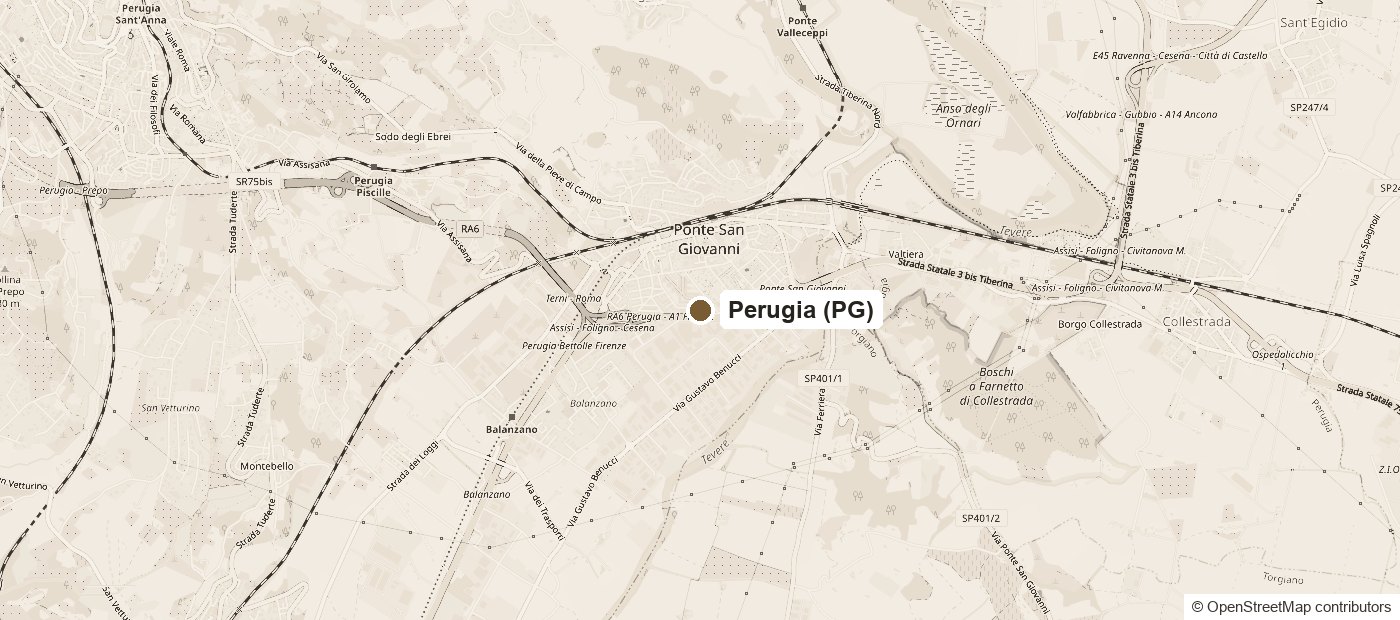 Mappa di Ponte San Giovanni, Perugia, con la sede di Cinemarry in Via Luigi Catanelli 34